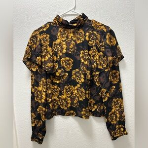 Leith Black and Gold Floral Blouse